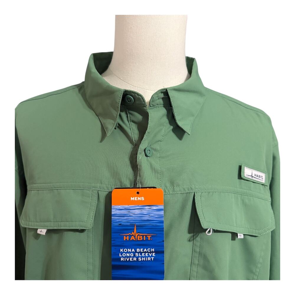 Habit NEW Green Long Sleeve Kona Beach River Shirt Sz 2XL SPF Fishing Outdoors